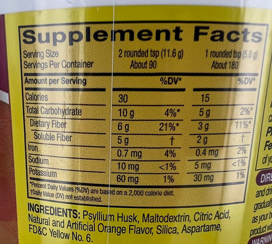 Kirkland Signature Fiber Supplement orange flavor bottle details