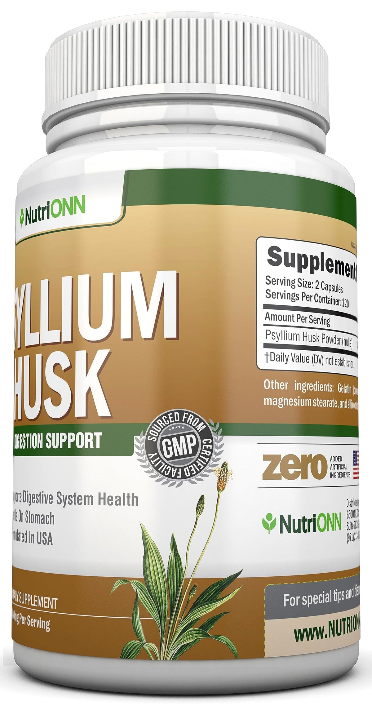 NutriONN 1450mg psyllium husk capsules nutritional information