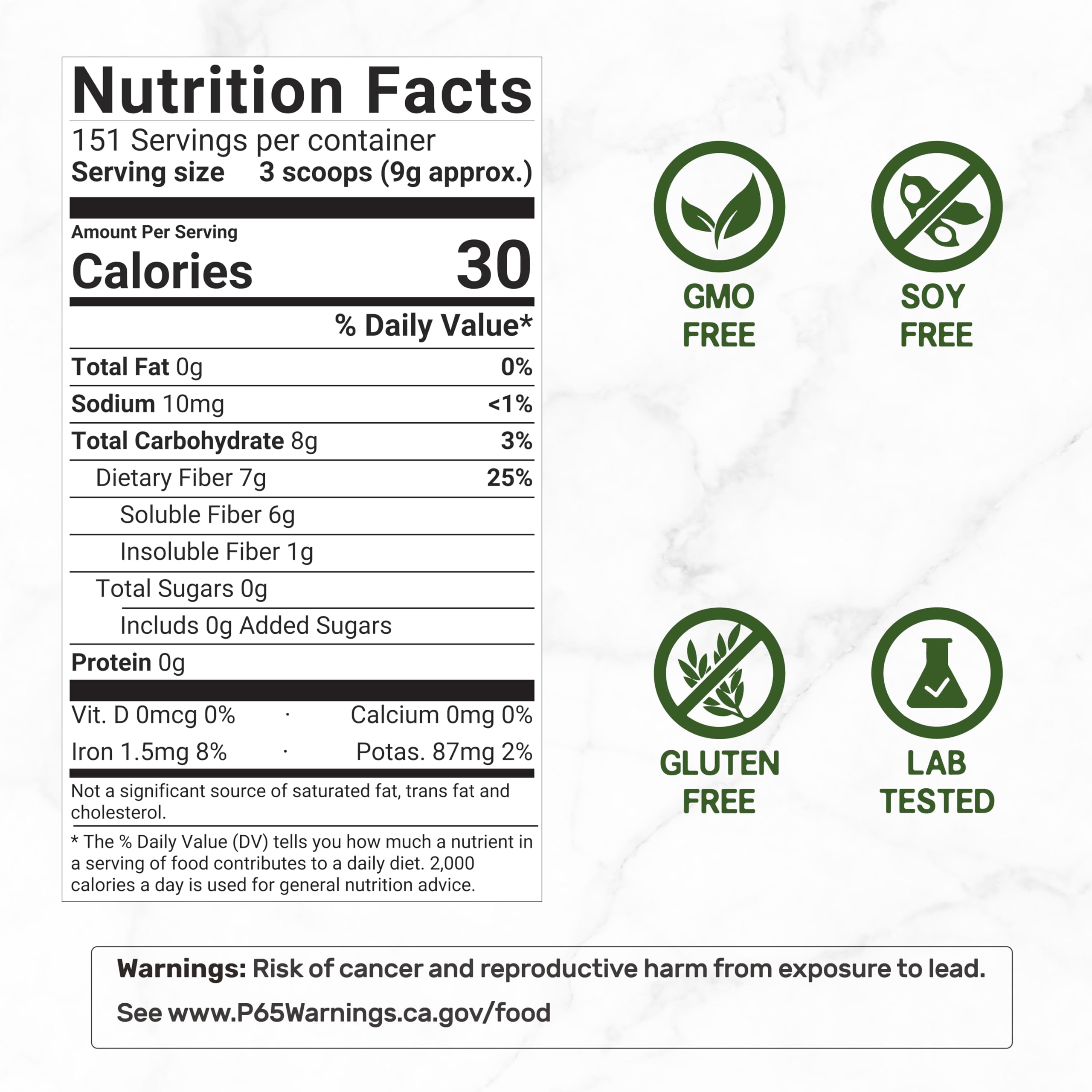 Deal Supplement 3 pound psyllium husk powder nutrition label