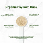 Organic psyllium husk powder texture in scoop