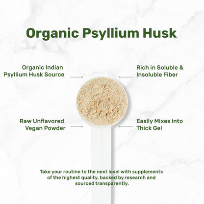 Organic psyllium husk powder texture in scoop