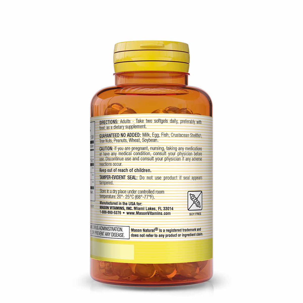 Mason Natural dietary supplement container showcasing the product seals and authentic packaging details.