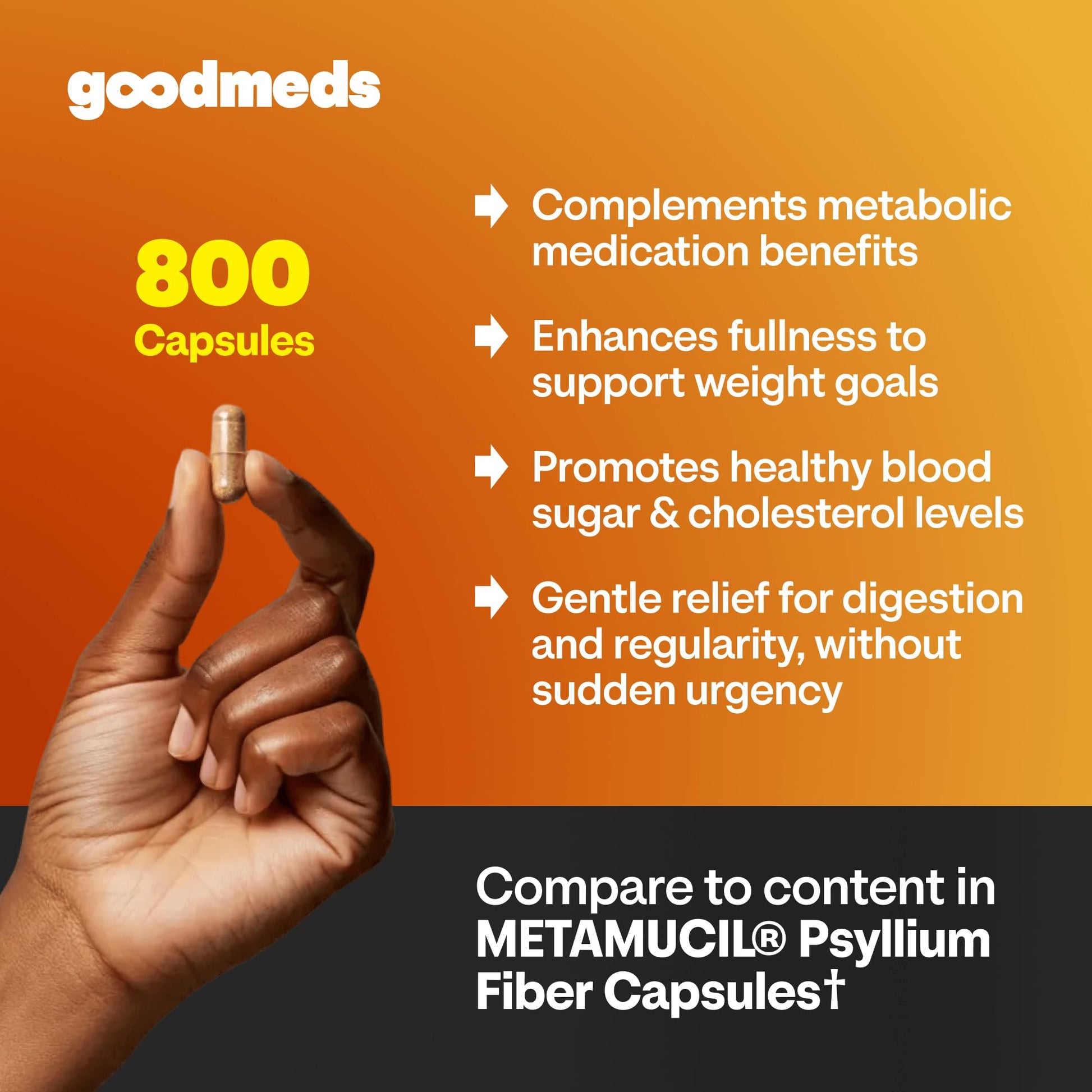 Close up of GoodMeds Psyllium Husk capsules 520mg label