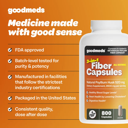 High capacity 800 capsule GoodMeds fiber supplement bottle