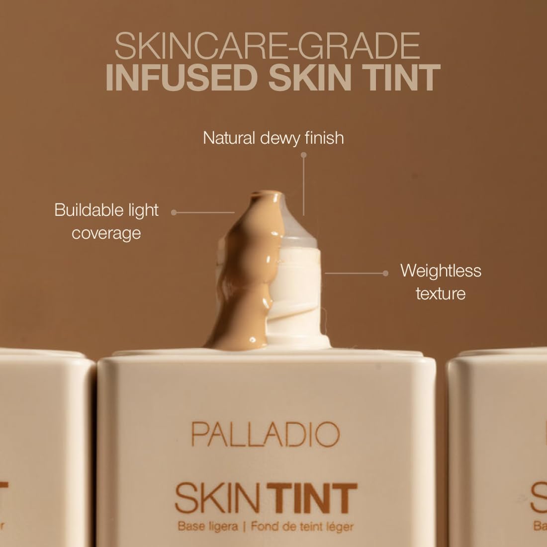 Palladio lightweight skin tint in Light Ivory shade displayed on a clean background.