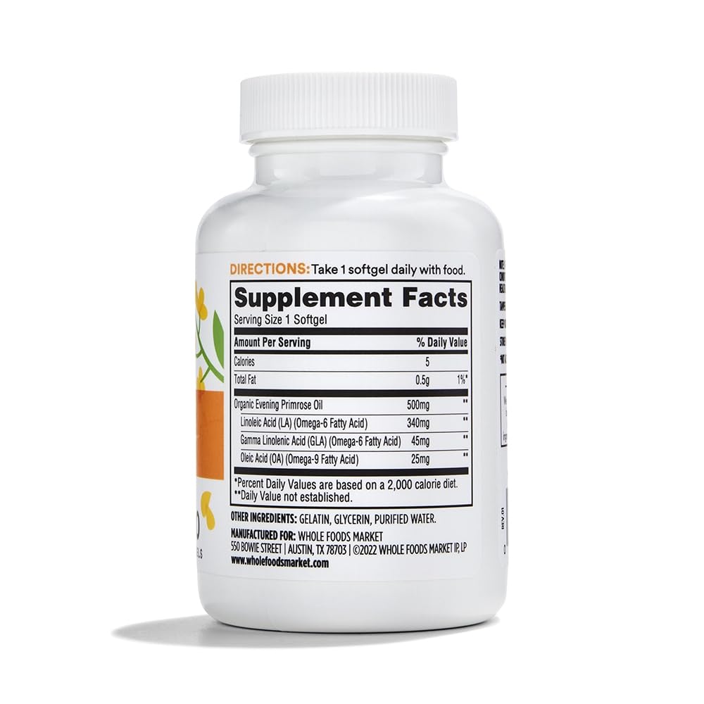 365 by Whole Foods Market cold pressed evening primrose oil supplement facts label view