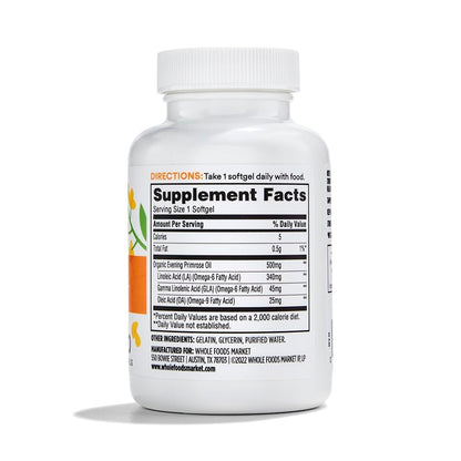 365 by Whole Foods Market cold pressed evening primrose oil supplement facts label view