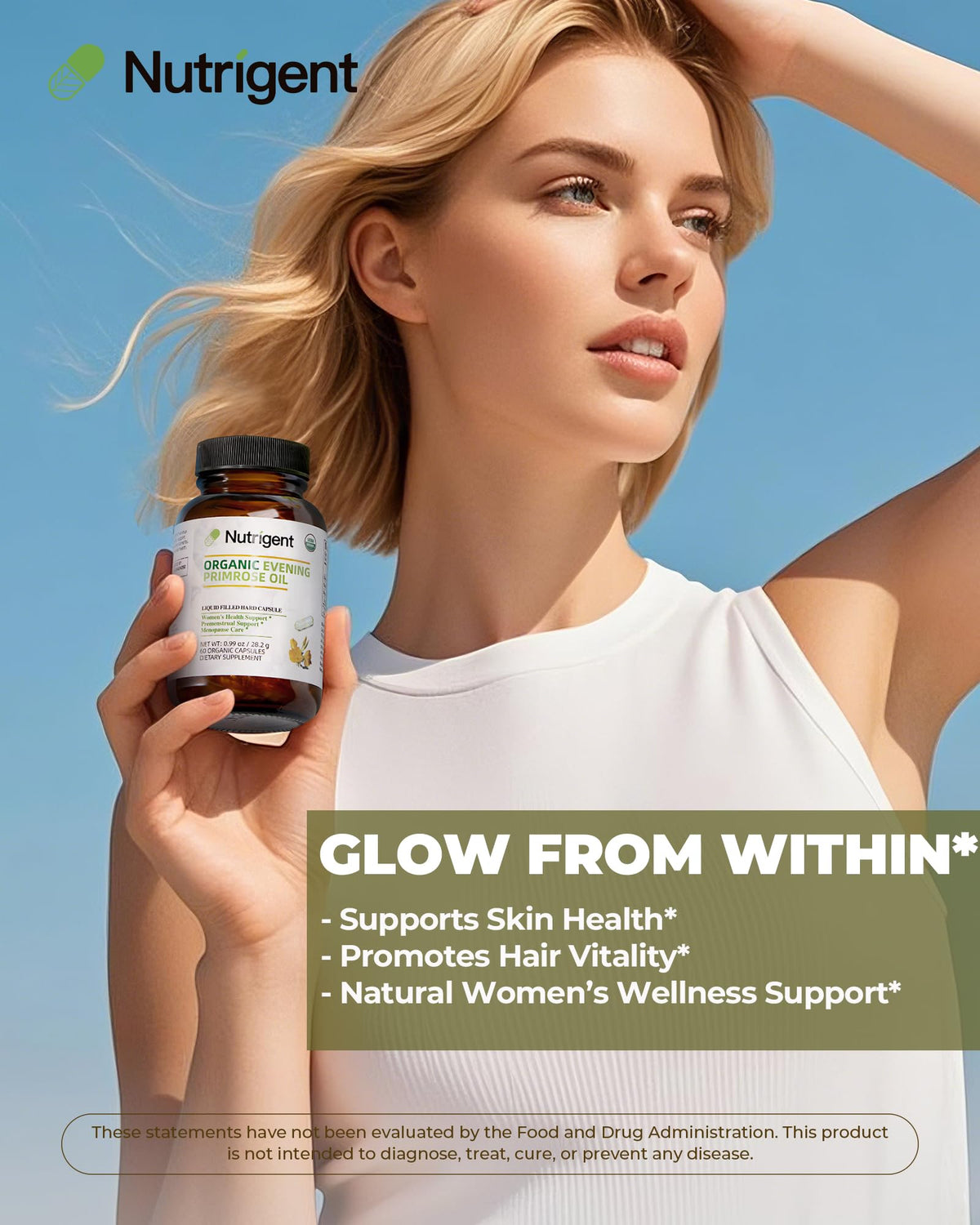 Nutrigent evening primrose oil supplement for menopause support and cycle comfort side view
