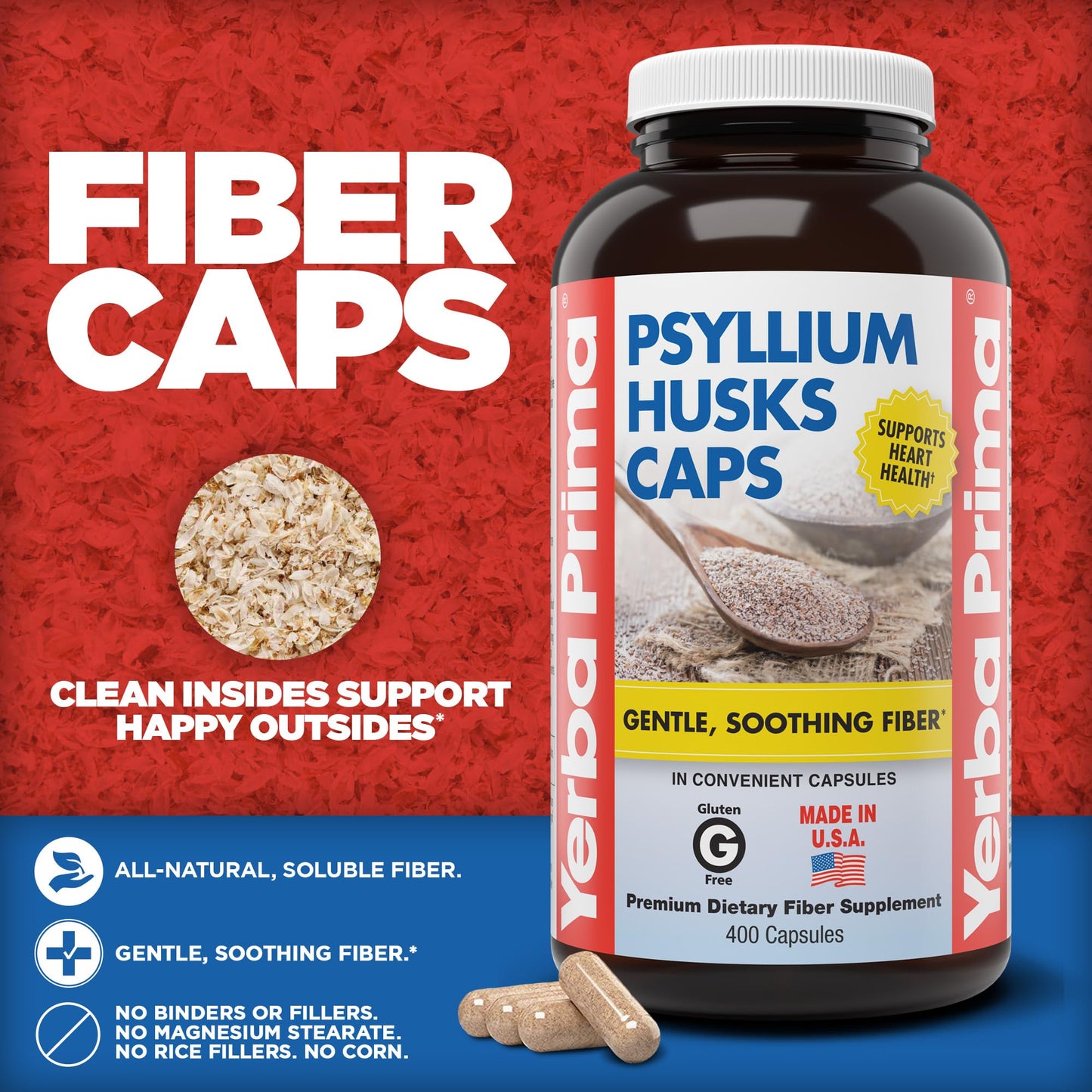 Yerba Prima Psyllium Husks 400 capsules supplement bottle