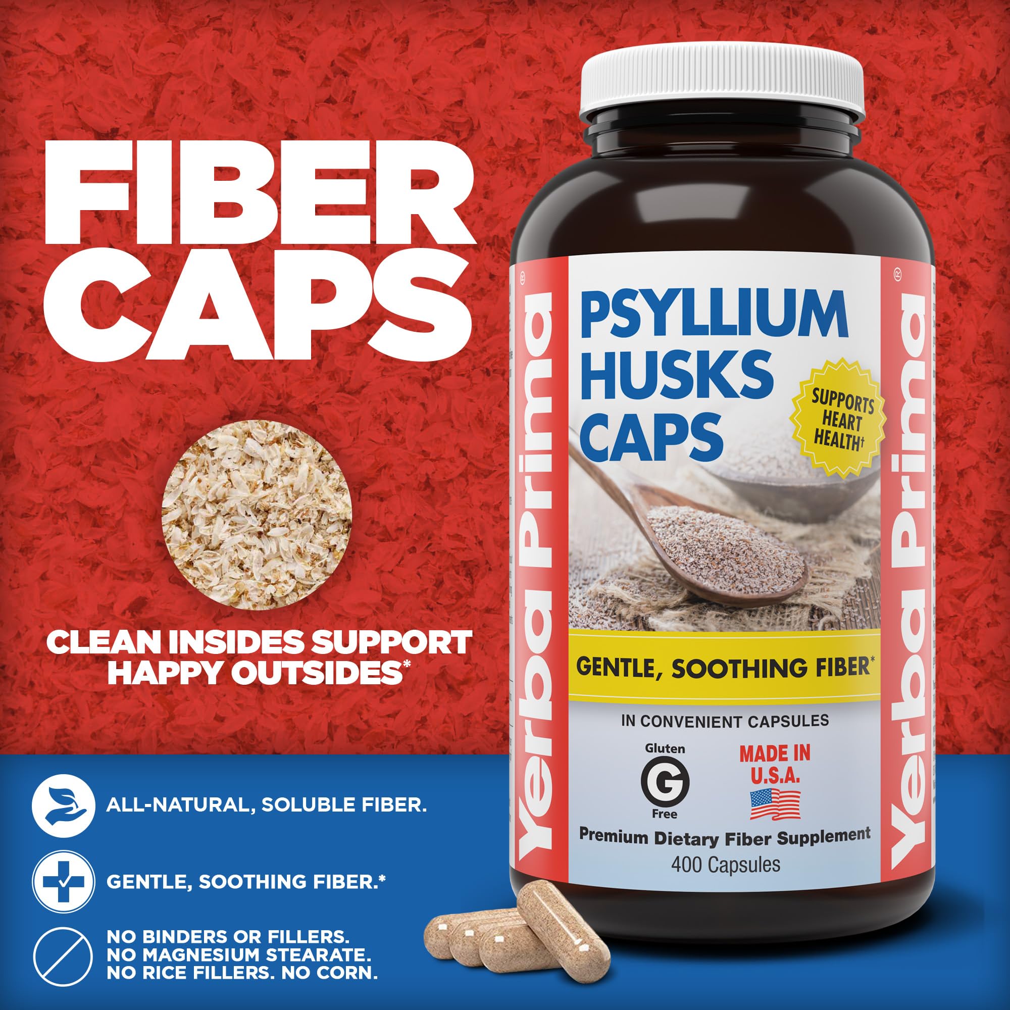 Yerba Prima Psyllium Husks 400 capsules supplement bottle