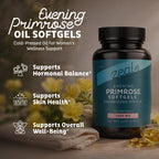 Side profile of Zeal Naturals cold pressed evening primrose oil capsule container with ingredient facts