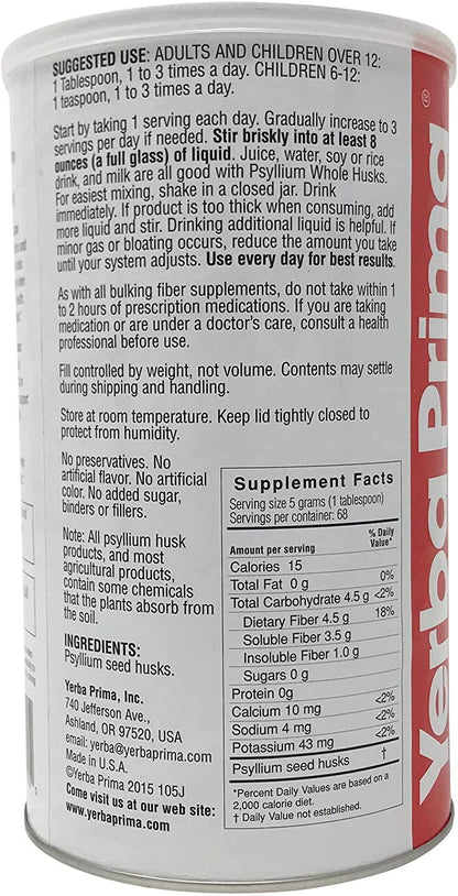 Yerba Prima Psyllium Whole Husks supplement for heart health