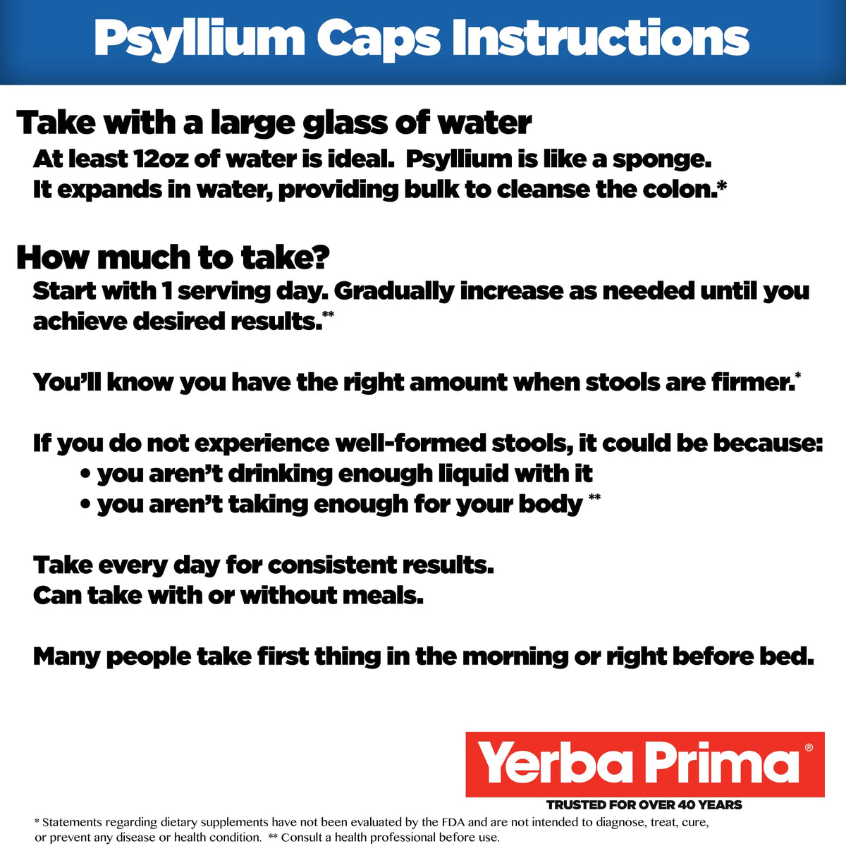 Back label of Yerba Prima Psyllium Husks 625mg capsules