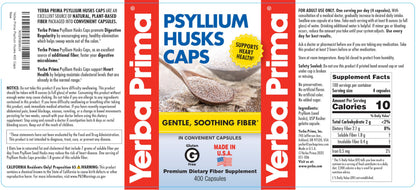 Supplement facts label on Yerba Prima Psyllium Husks bottle