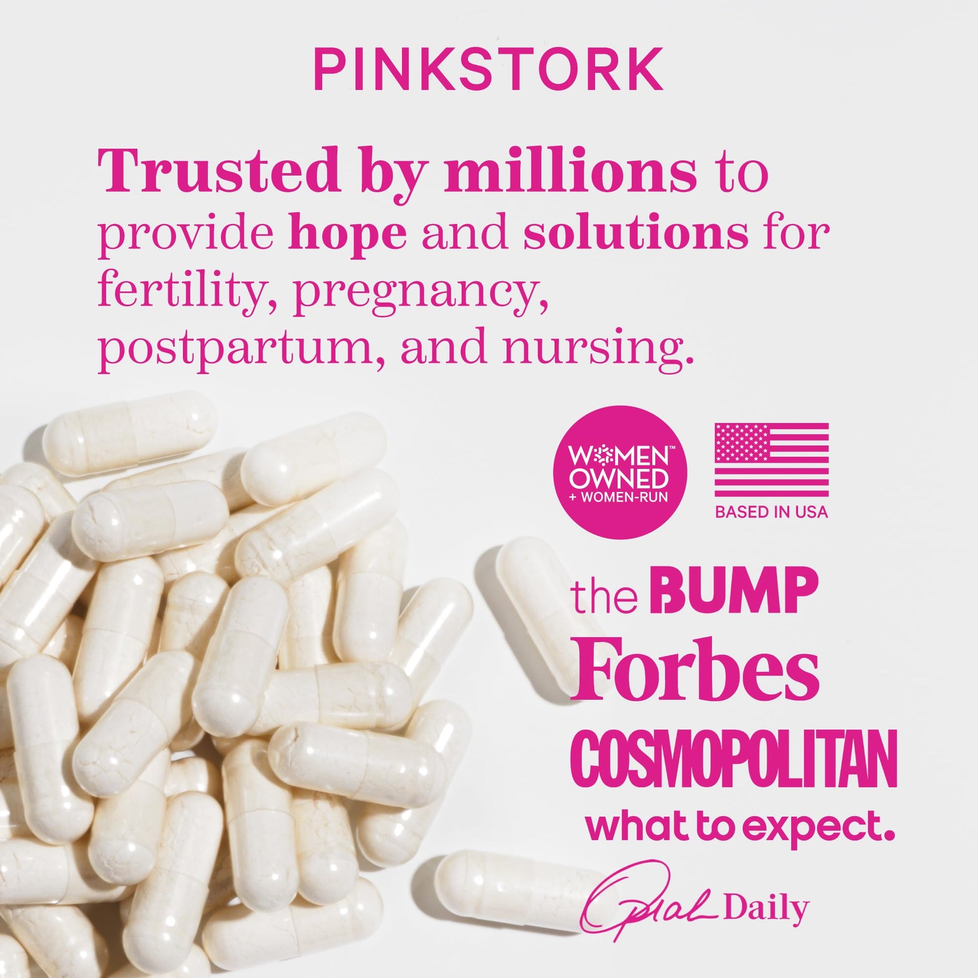 Authentic USA imported Pink Stork prenatal supplement bottle cap and neck seal close up