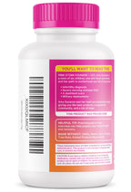 Instructional view of Pink Stork Labor Prep capsules showing the two capsule daily serving size