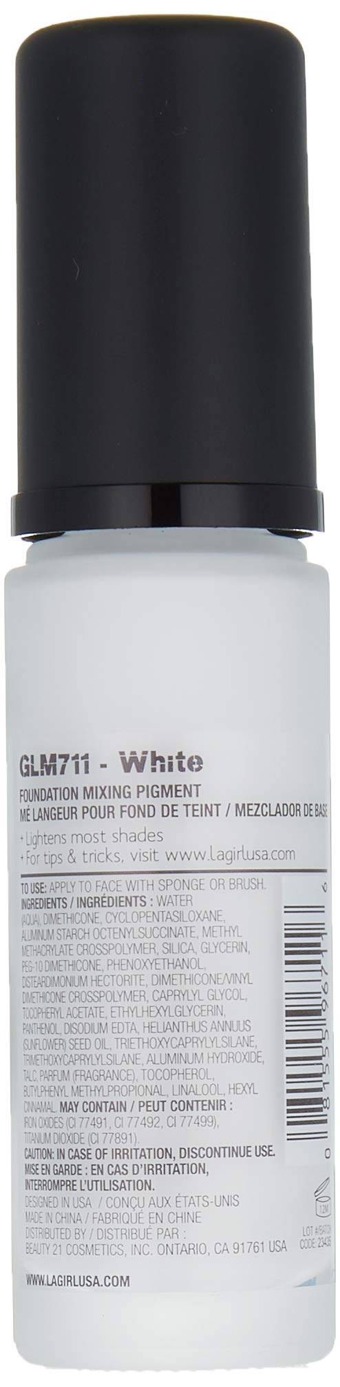 L.A. Girl white foundation mixing pigment packaging showing matte adjuster product details