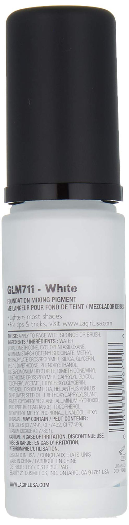 L.A. Girl white foundation mixing pigment packaging showing matte adjuster product details