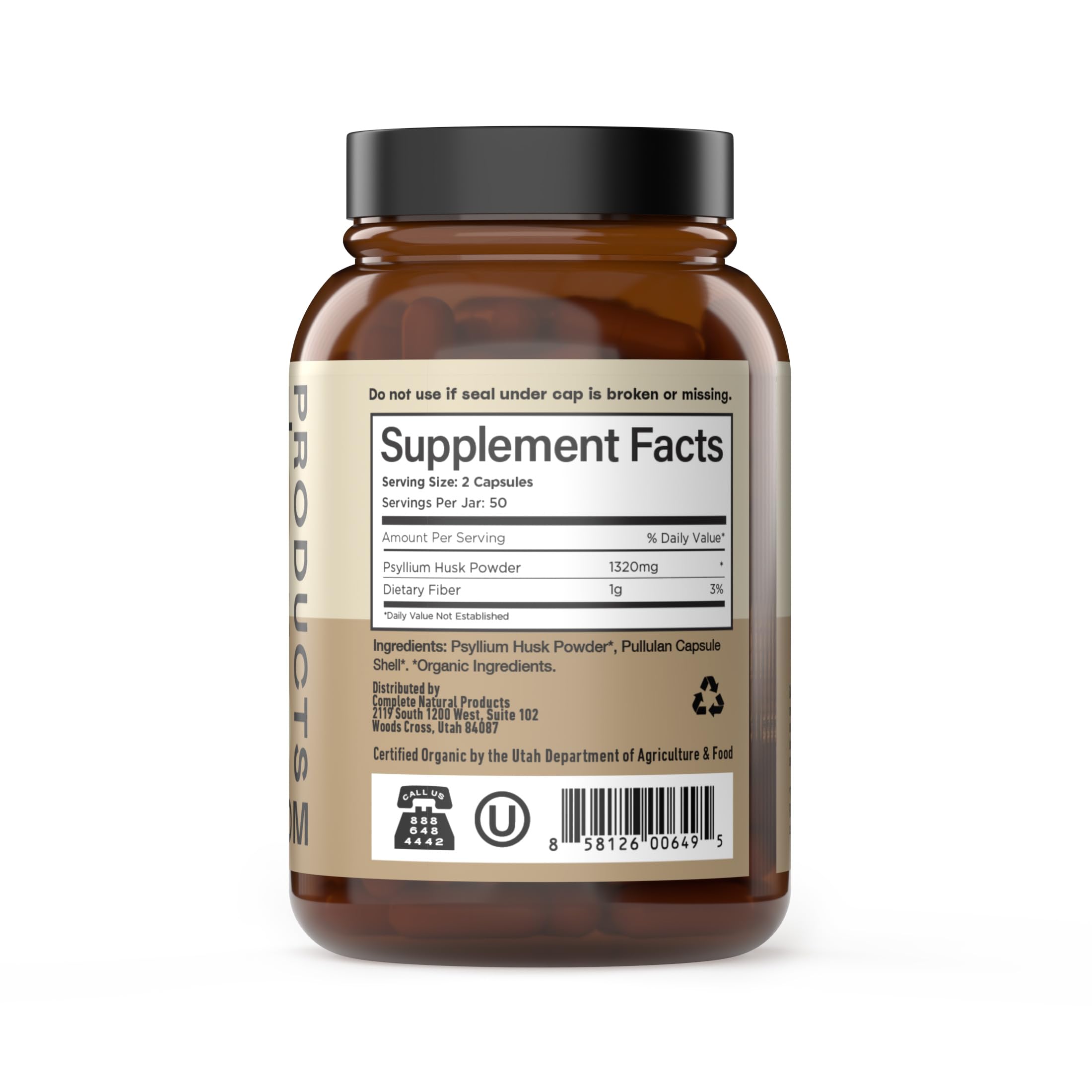 Close up of Complete Natural Products fiber supplement label