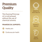 Solgar healthy skin and cardiovascular health evening primrose oil bottle showcasing the iconic gold label
