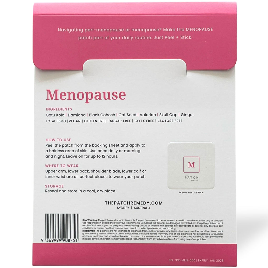 The Patch Remedy Menopause clear discreet topical patch applied on a woman's inner wrist