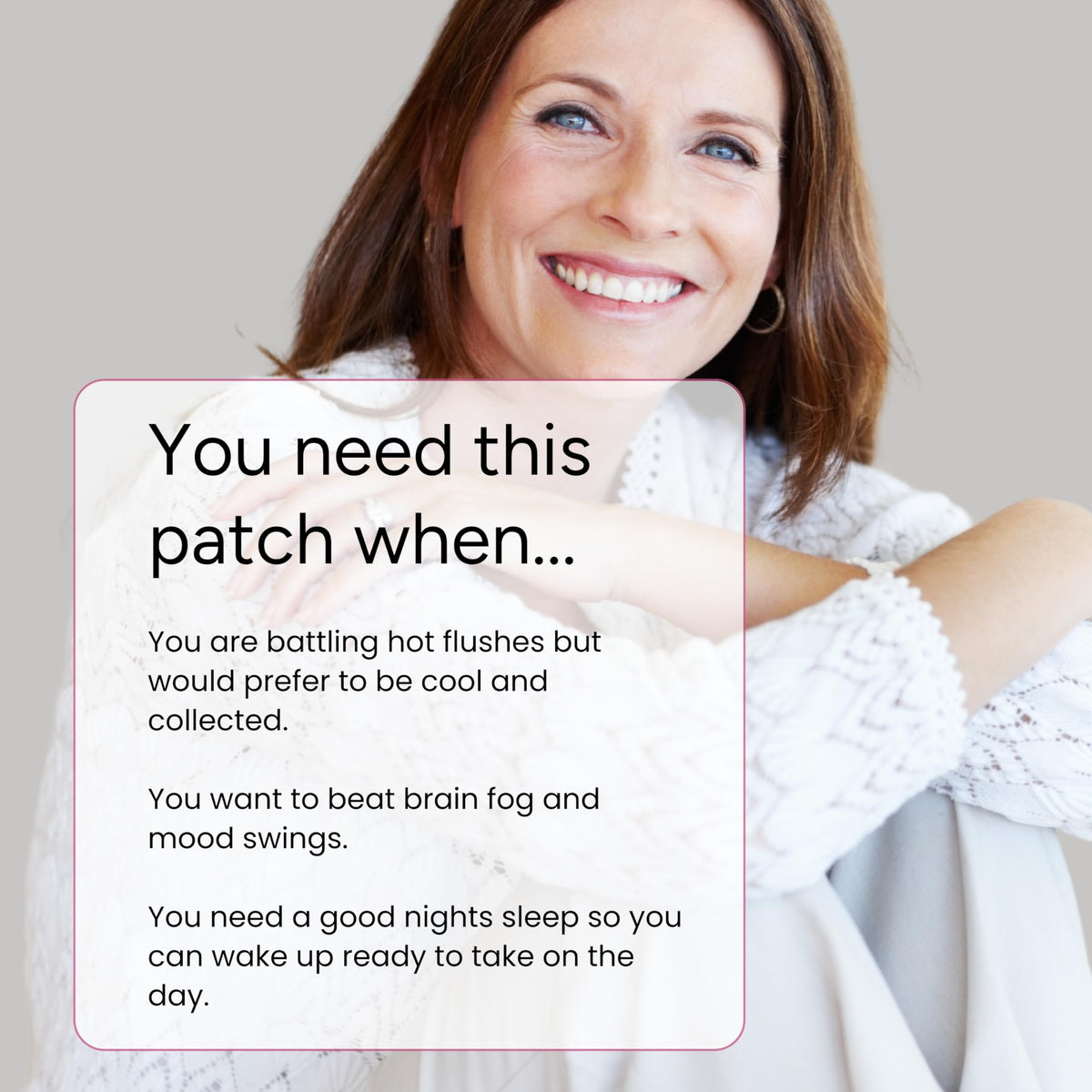 Close-up of a woman peeling a waterproof menopause patch from the backing sheet