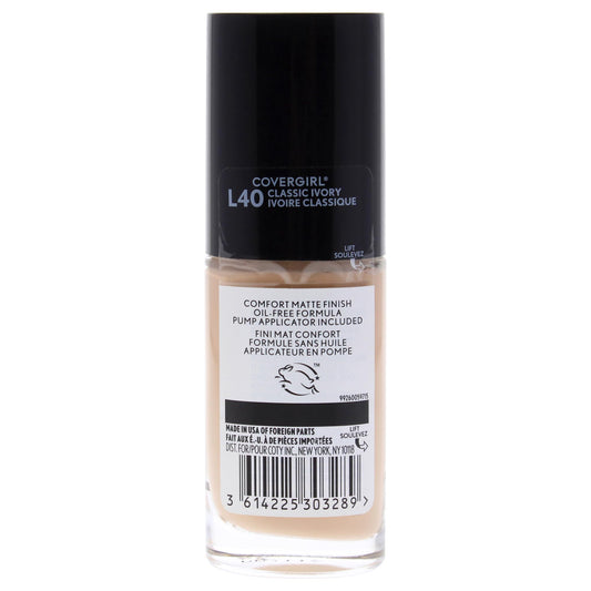 COVERGIRL long lasting matte finish foundation bottle showing shade L40 Classic Ivory