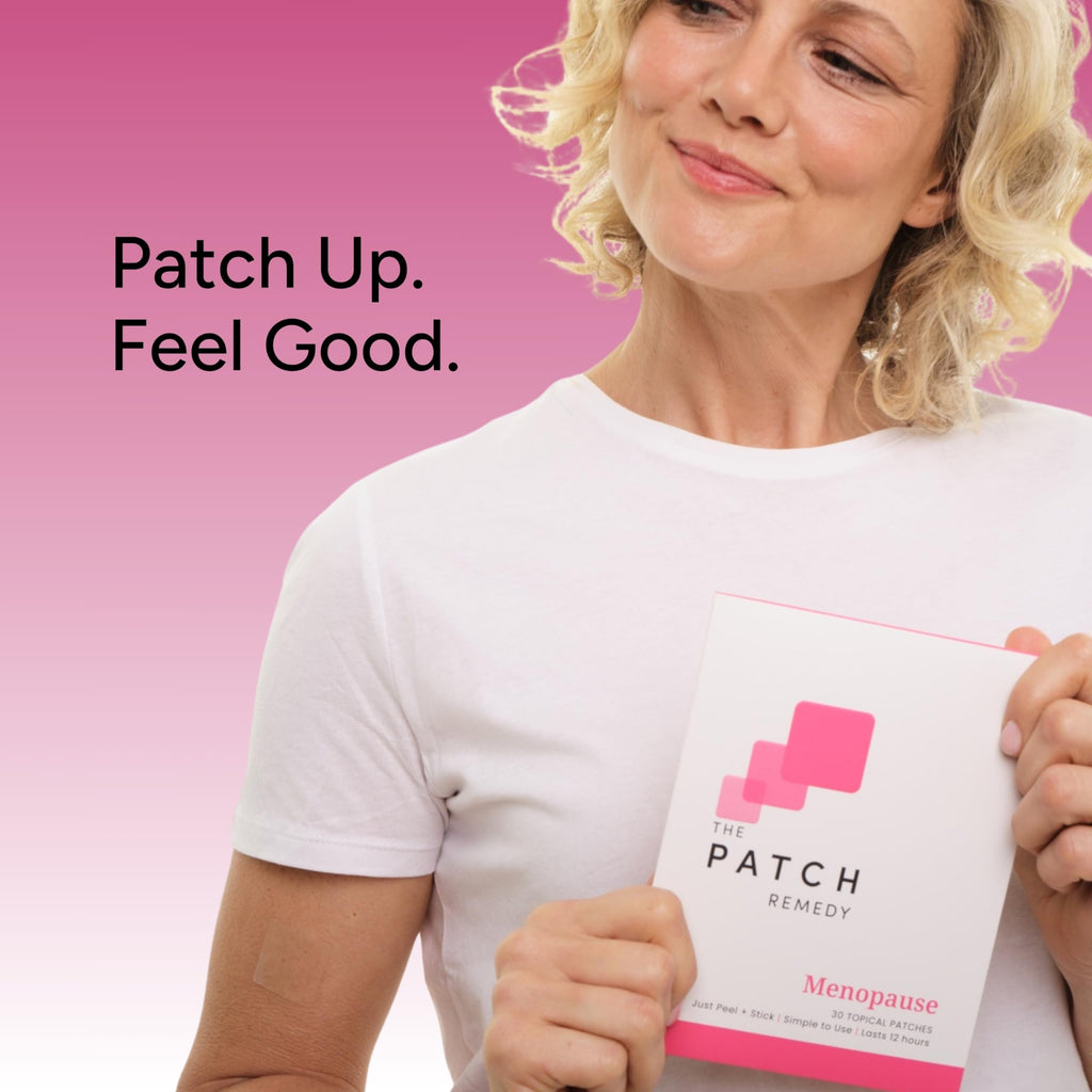 A set of Meraki Brands clear menopause relief patches illustrating a easy daily routine step