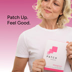 A set of Meraki Brands clear menopause relief patches illustrating a easy daily routine step