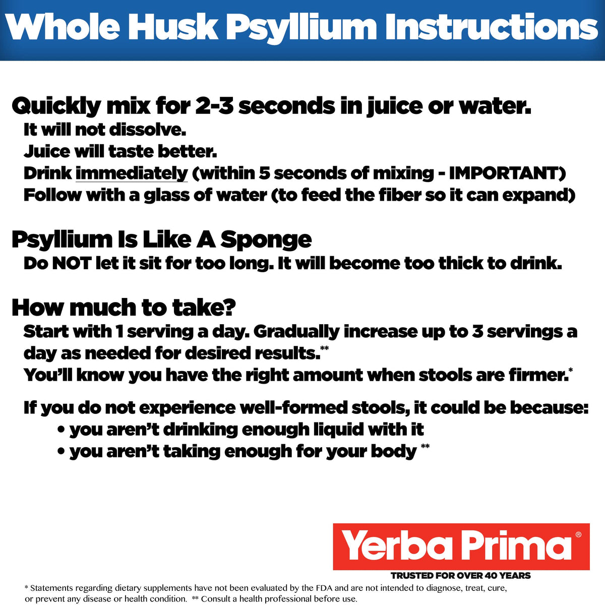 Yerba Prima Psyllium husks nutrition facts label