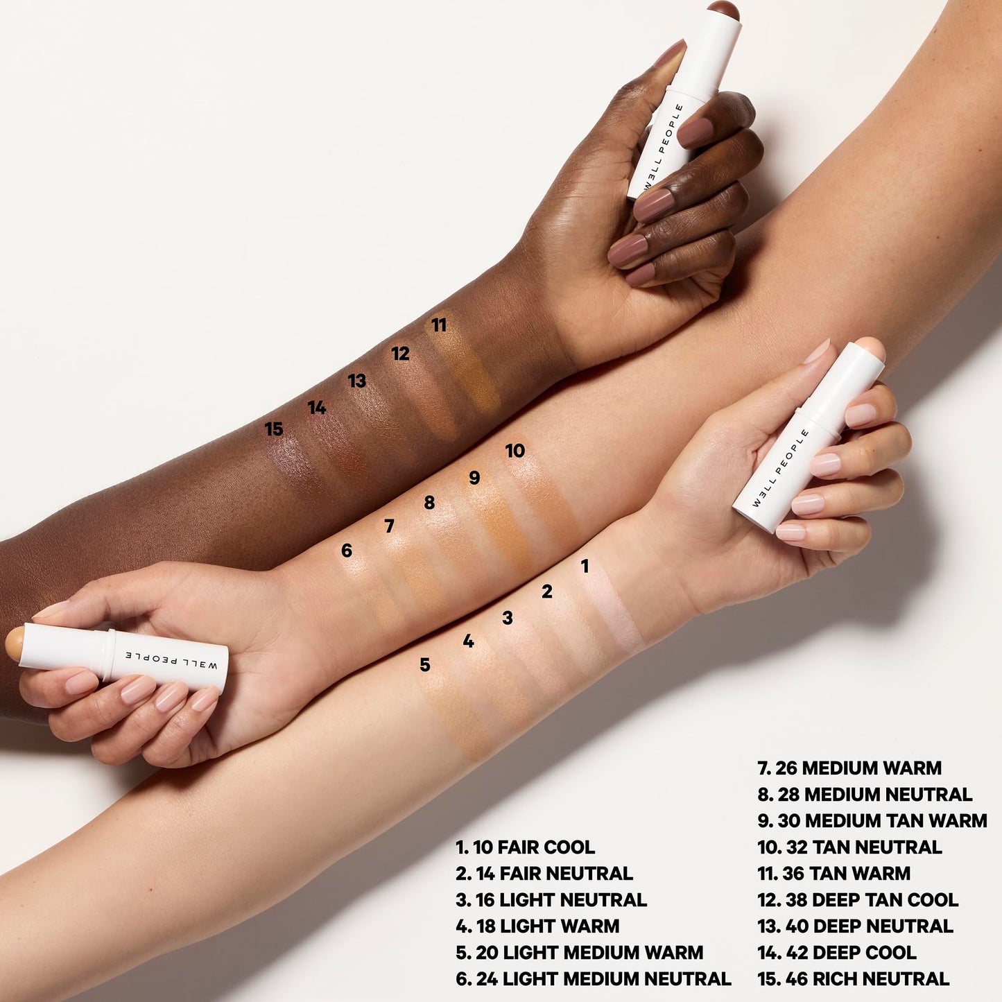 Texture swatch of Well People Supernatural Complexion foundation stick on an Indian skin tone background