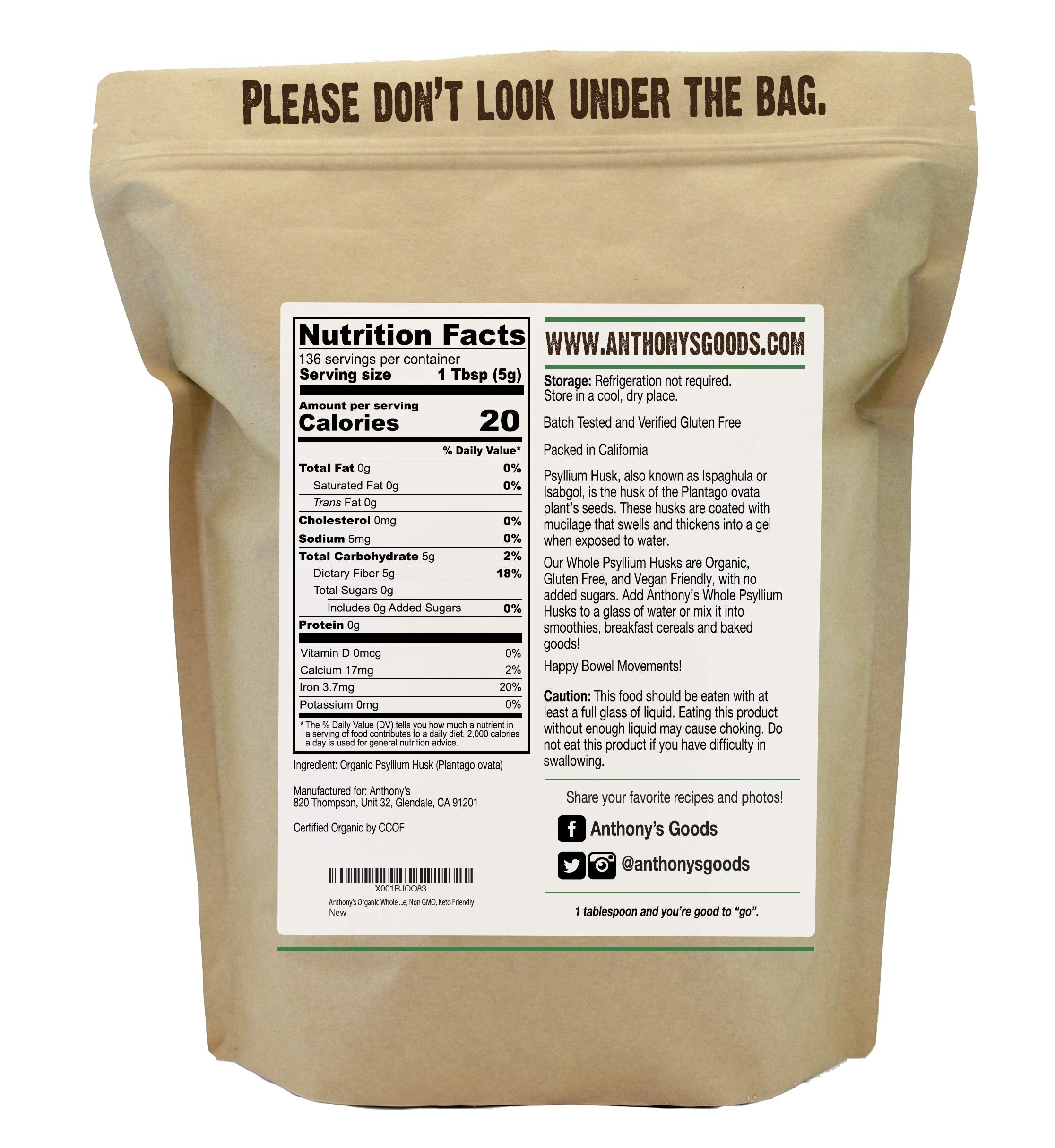 Close up of Anthony's Organic Whole Psyllium Husks texture