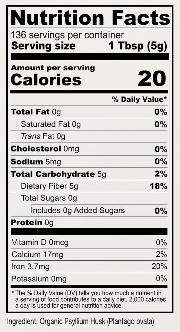 Anthony's Organic Whole Psyllium Husks packaging details and labels
