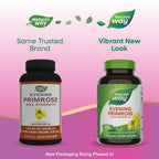 Supplement facts panel on the back of Nature's Way Evening Primrose Cold Pressed 1300mg bottle