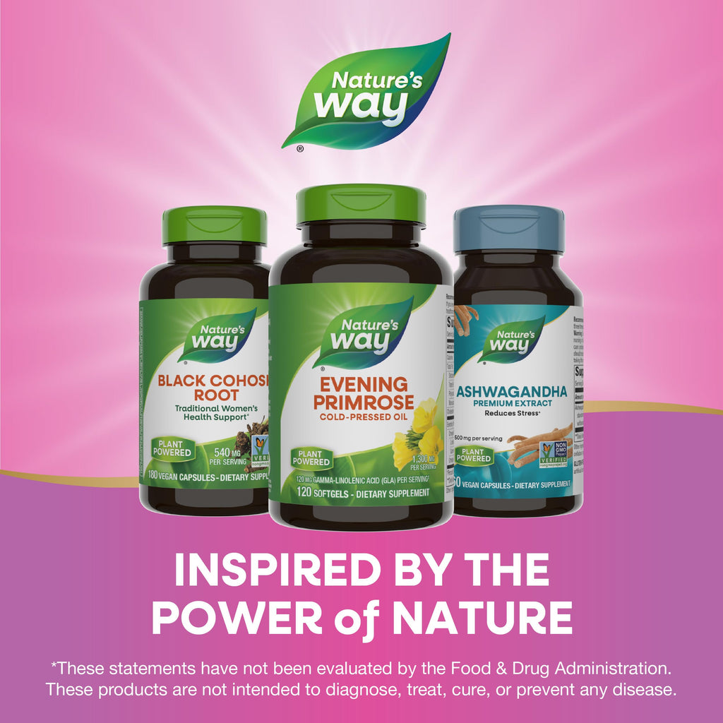 Nature's Way Evening Primrose Oil unrefined cold pressed dietary supplement full product packaging layout