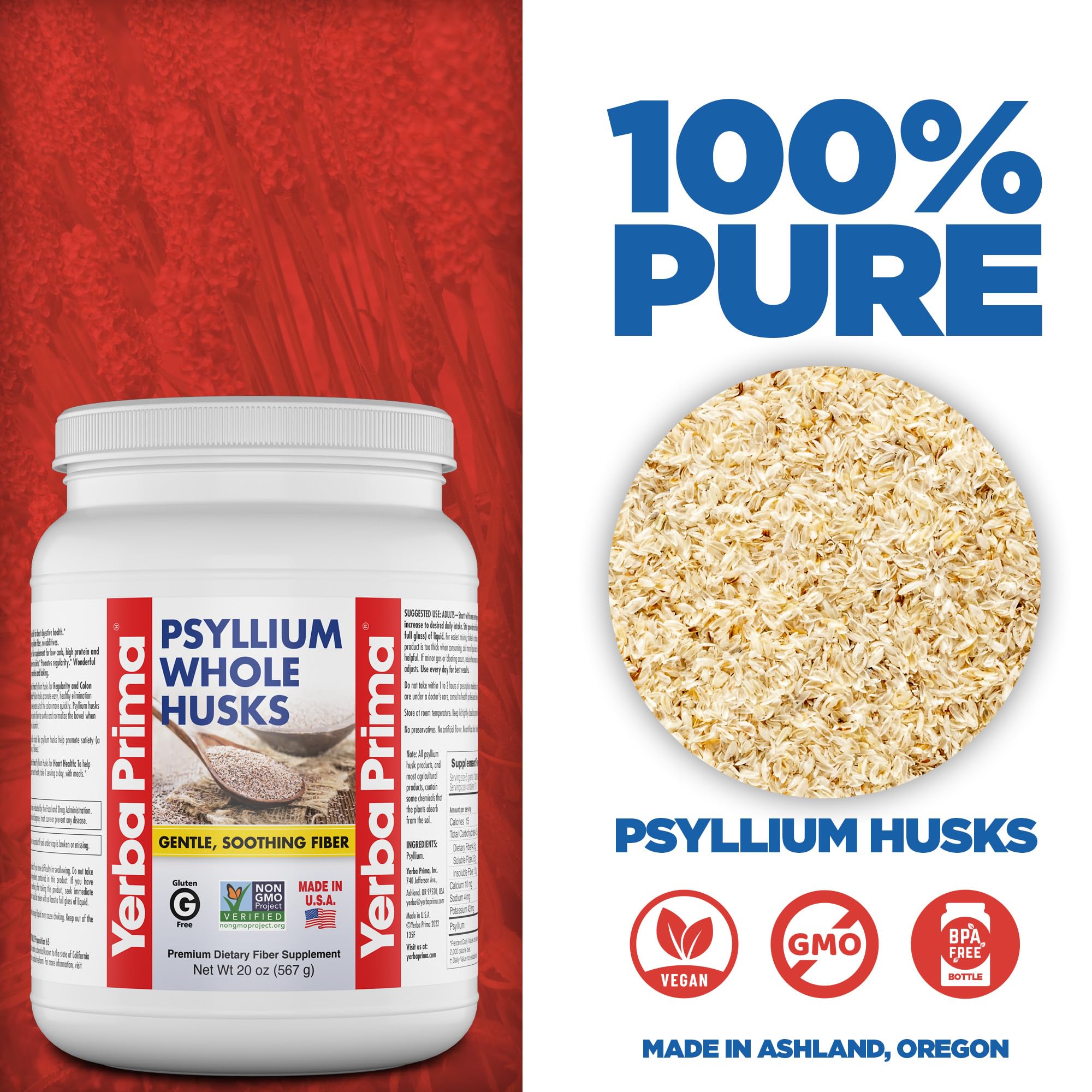 Yerba Prima psyllium husk powder nutrition label details
