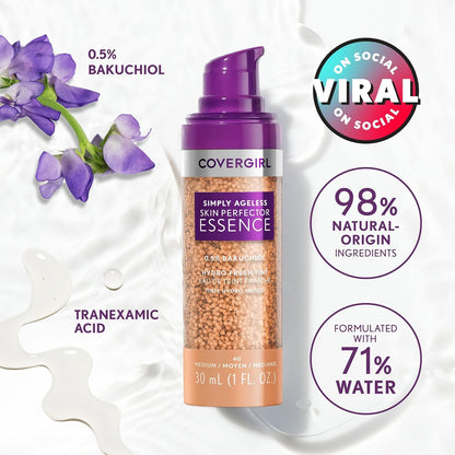 Covergirl sheer tint foundation showing the microdroplet capsule technology bursting on a makeup brush.