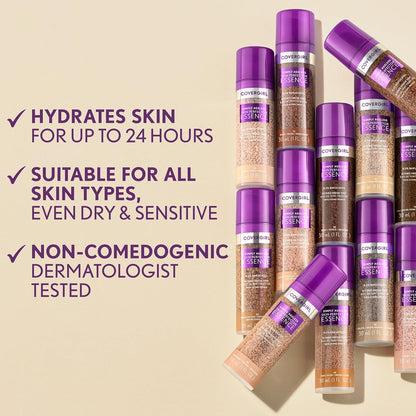 Covergirl imported USA beauty product collection featuring the Simply Ageless Skin Perfector bottle.