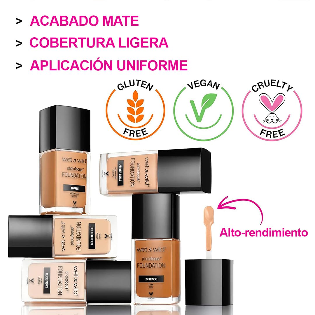 Back label of Wet N Wild liquid foundation showing official ingredients and vegan certification logo