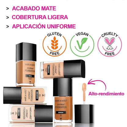 Back label of Wet N Wild liquid foundation showing official ingredients and vegan certification logo