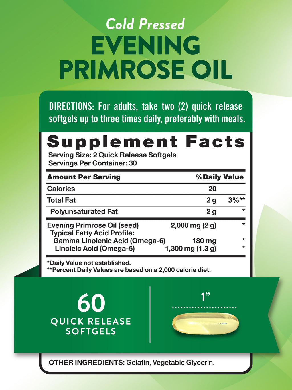 Nature's Truth Cold Pressed Evening Primrose Oil 60 softgels dietary supplement packaging