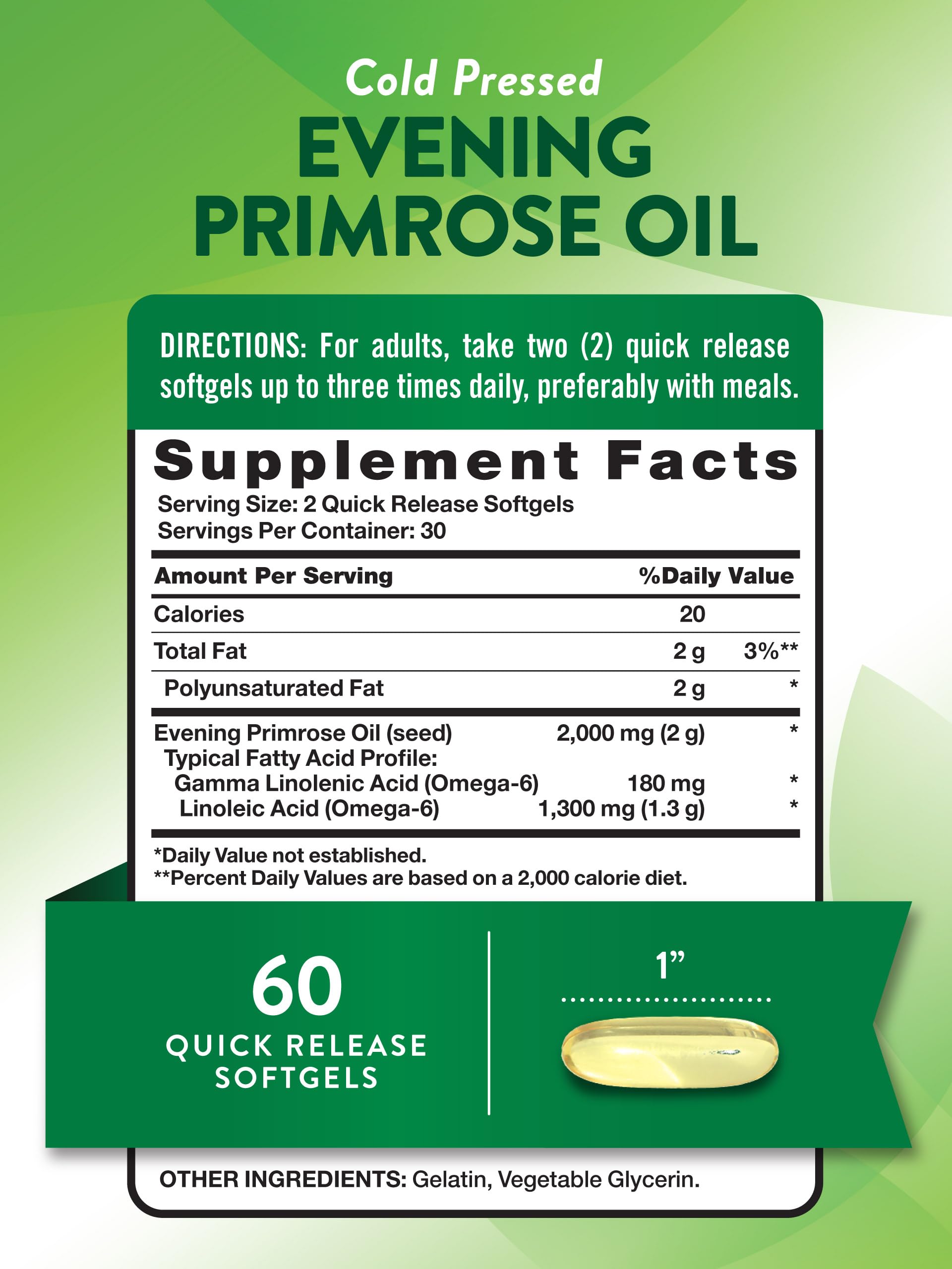 Nature's Truth Cold Pressed Evening Primrose Oil 60 softgels dietary supplement packaging