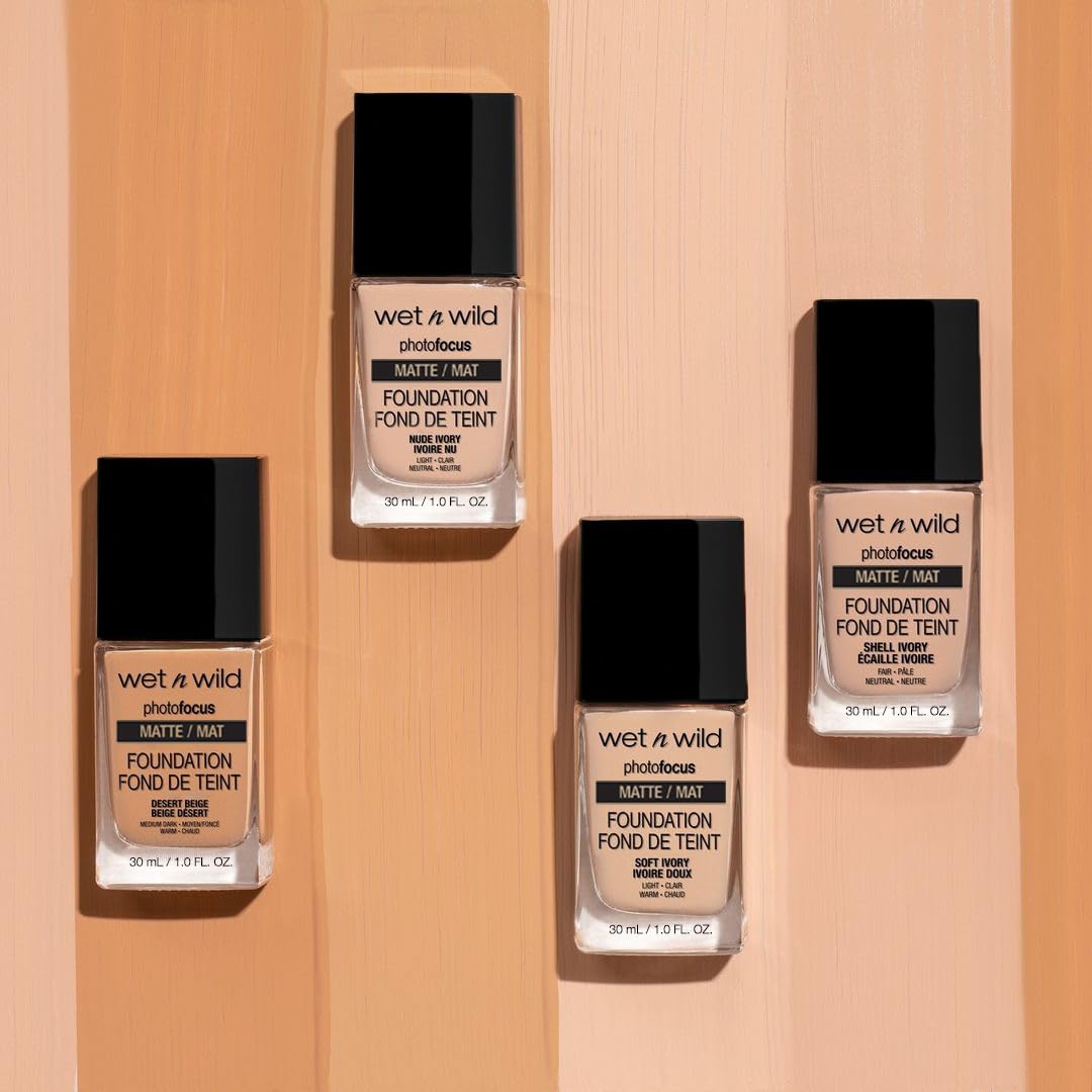 Wet N Wild Soft Beige foundation bottle next to a makeup sponge