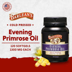 Barlean's Organic Evening Primrose Oil capsules showing nutrition facts and ingredient list.