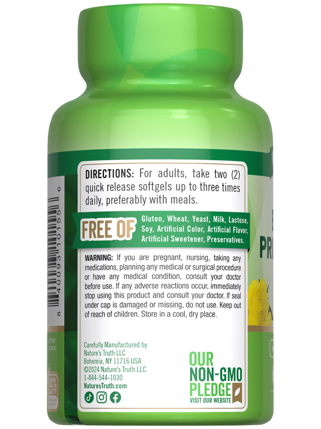Nature's Truth premium herbal supplement cold pressed evening primrose oil bottle