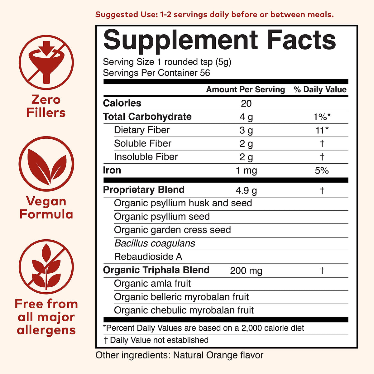 Side view of Organic India fiber canister showing usage instructions