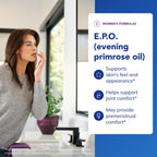 Cold pressed evening primrose oil supplement packaging showing 9 percent GLA nutritional information.