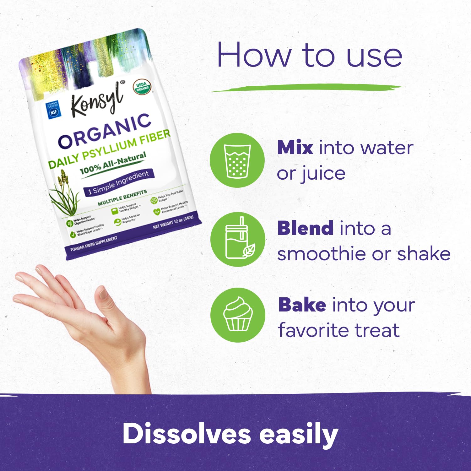 Fine texture of Konsyl organic fiber powder