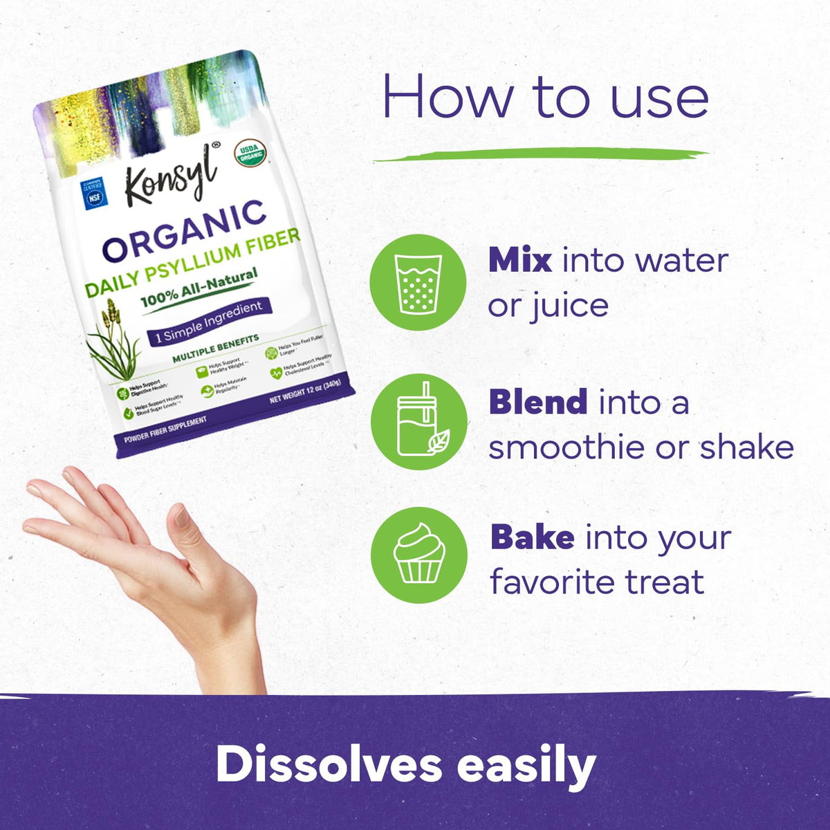 Fine texture of Konsyl organic fiber powder