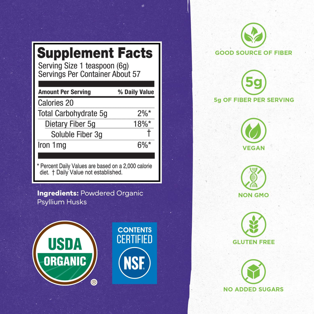 Konsyl organic psyllium fiber ingredients and certification details